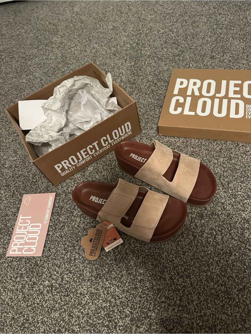 Project Cloud Beige Suede Double Strap Slide Sandals
